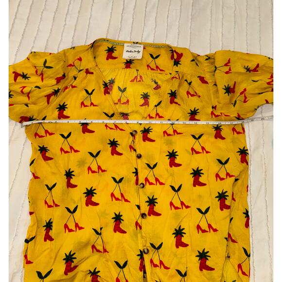 Anthropologie Button Down Front Tie Blouse Yellow Women’s 2 Festival Boho Fruit - Picture 11 of 16